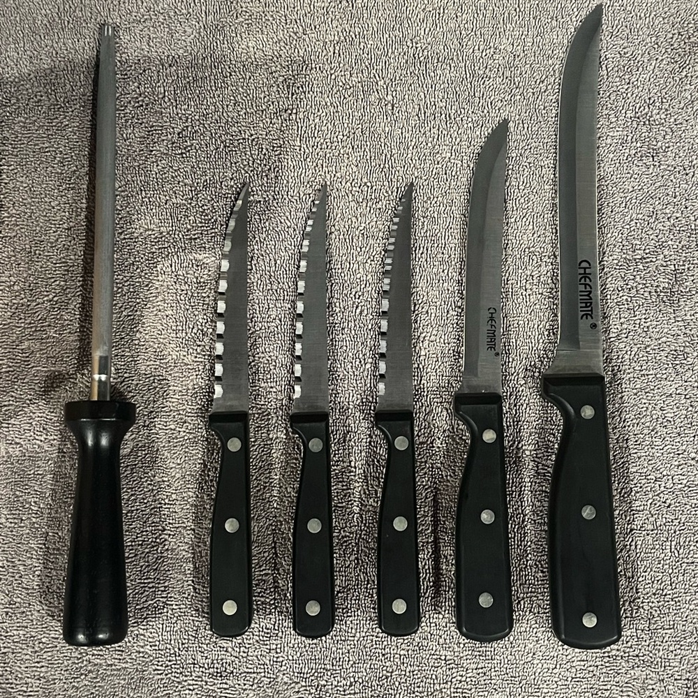 Incomplete Chefmate Kitchen Knife Set /w Honing & Block. - Picture 2 of 16